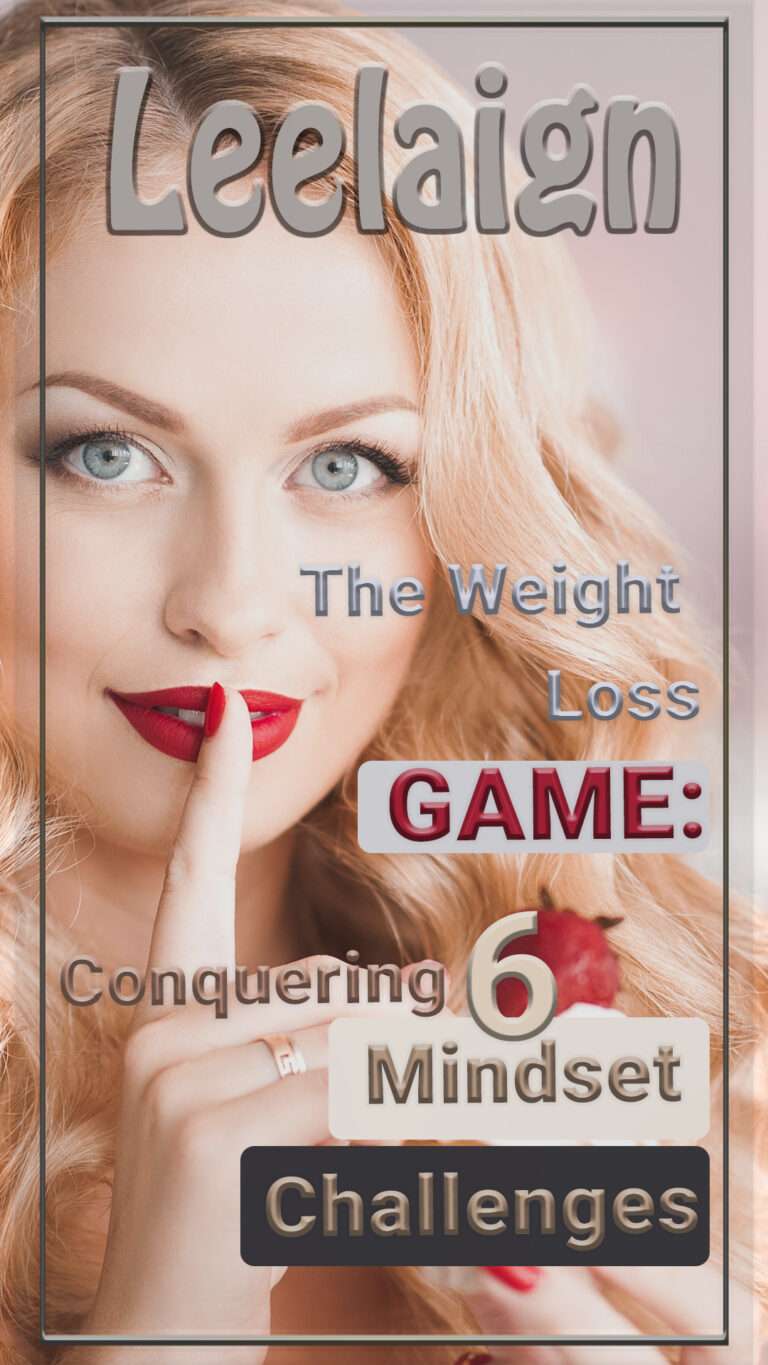 A beautiful blond woman wearing a bright red nail polish and a bright red lipstick. She is touching her face with seductive gesture.Photo cover of the blogpost about: The Weight Loss Game: Conquering 6 Mindset Challenges