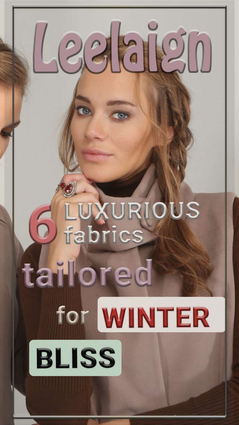 A beautiful young woman wearing a fashionable classic style brown and chocolade colour cashmere, merilo polo neck in a very classic way. Photo cover of the blog post about: 6 luxurious fabrics to keep you warm in winter